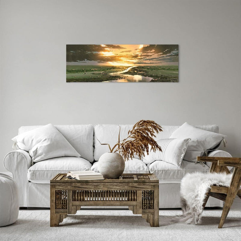 Panorama Bilder auf Leinwand natur natur Leinwandbild mit Rahmen 90x30cm Wandbilder Dekoration Wohnz