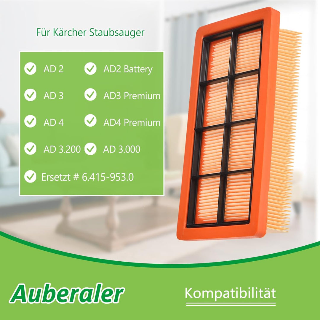 3 Flat Pleated Filters Replaces for Kärcher 6.415-953.0 AD2 Battery AD3 AD4 Premium AD3.000, AD3.200