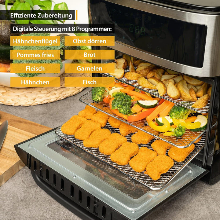 TZS First Austria Air Fryer Oven 13L | Digitalsteuerung | 8 Programme | Rotisserie | Innenbeleuchtun