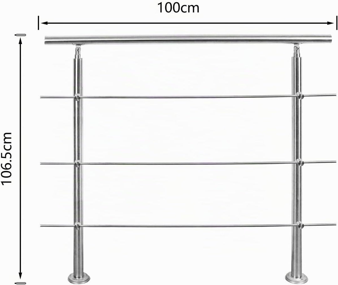 SWANEW Edelstahl-Handlauf Geländer für Treppen Brüstung Balkon Ø 42mm,mit 3 Querstreben (100cm, 3 Qu