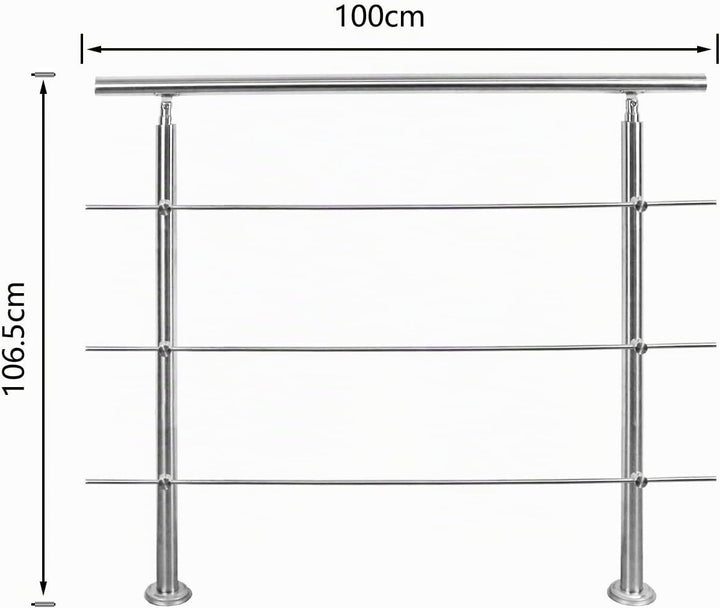 SWANEW Edelstahl-Handlauf Geländer für Treppen Brüstung Balkon Ø 42mm,mit 3 Querstreben (100cm, 3 Qu