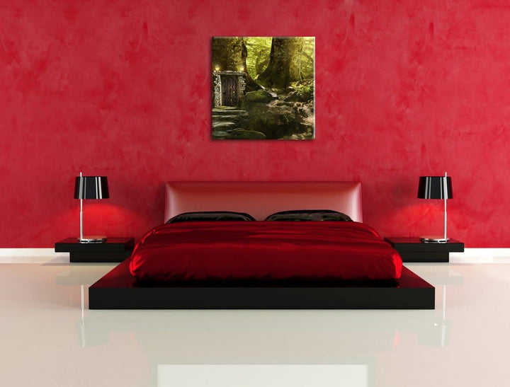 Geheimes Tor im Wald, Format: 70x70 auf Leinwand, XXL riesige Bilder fertig gerahmt mit Keilrahmen,