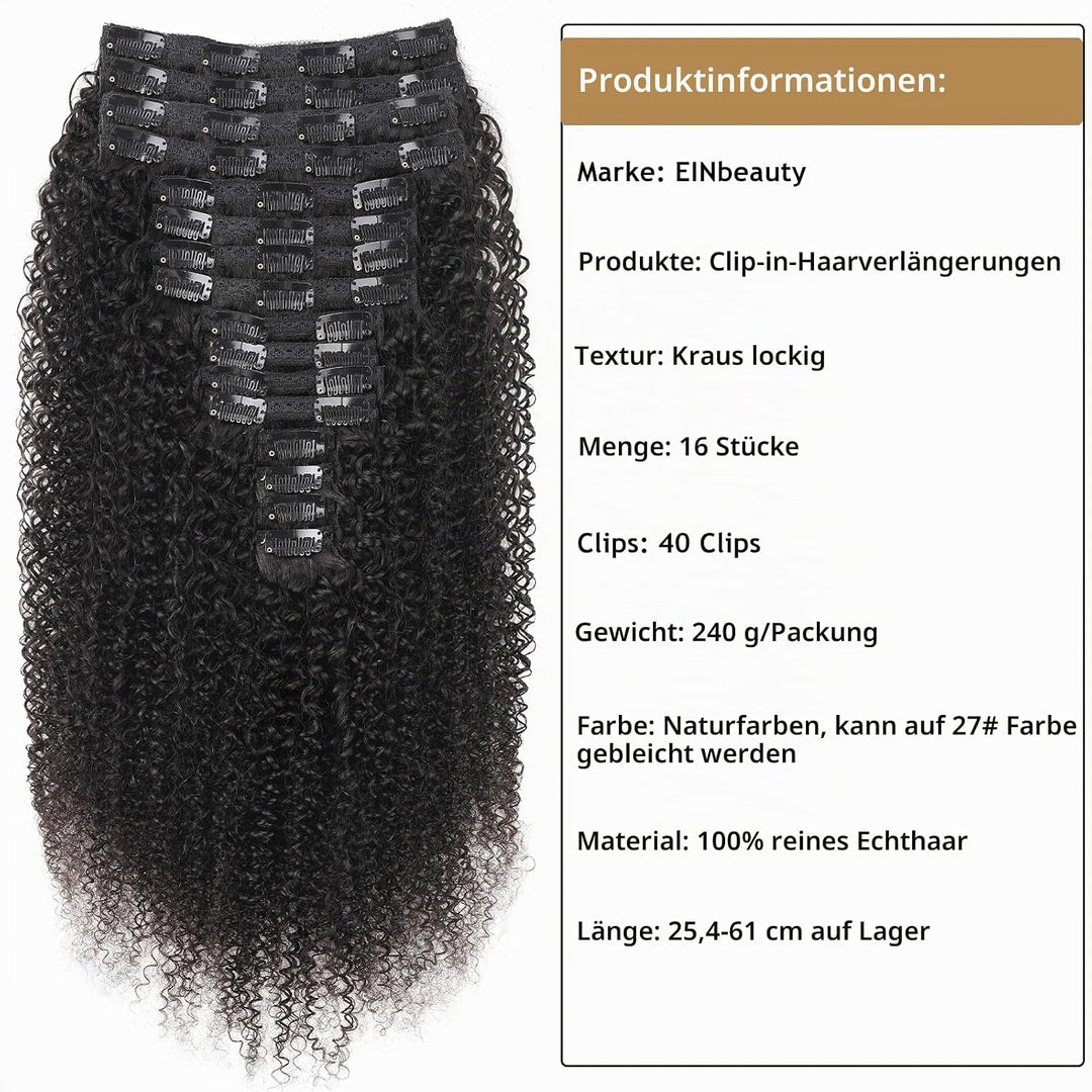 Kinky Curly Clip in Extensions Echthaar.16 Teile 240 g.Invisible Echthaar Perücke Extensions Clip in