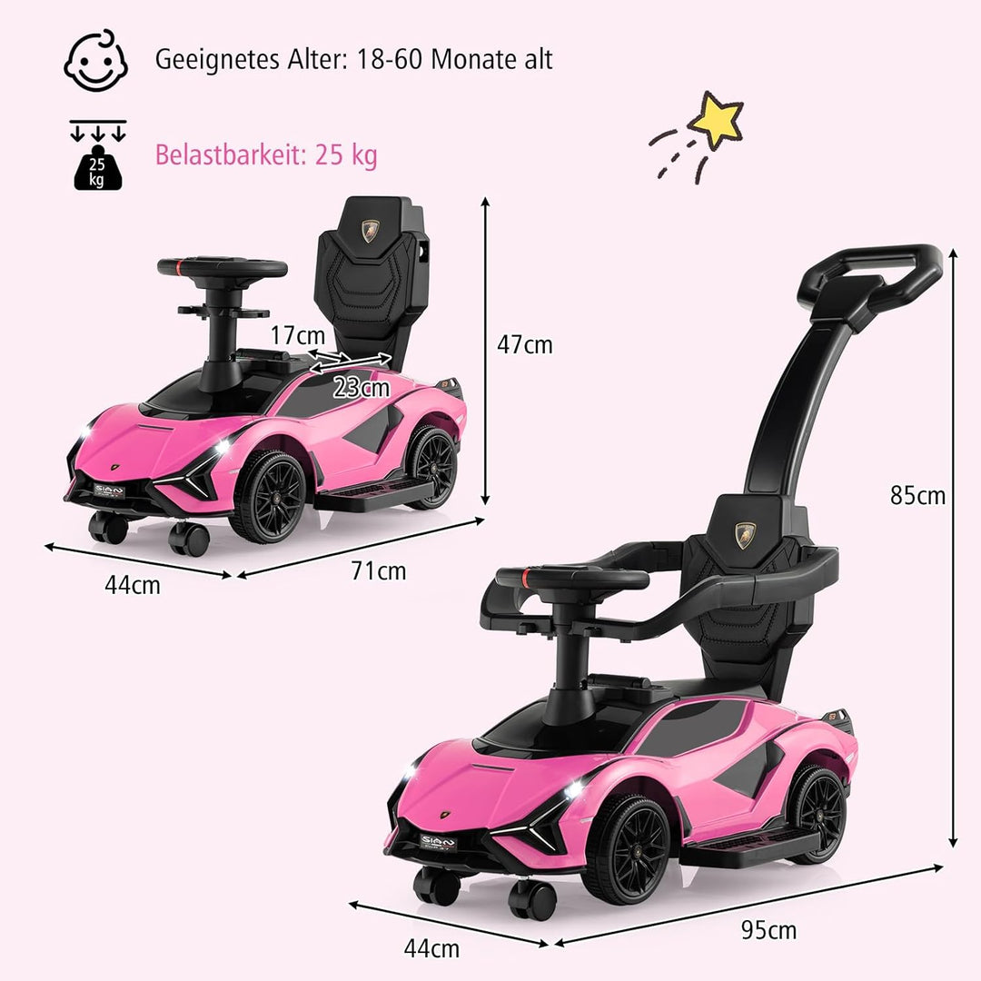 COSTWAY 3-in-1 Lamborghini Rutschauto, Schiebauto mit Scheinwerfern & Musik & Stauraum, Rutschfahrze