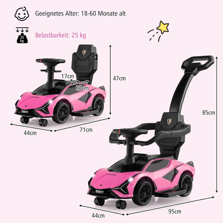 COSTWAY 3-in-1 Lamborghini Rutschauto, Schiebauto mit Scheinwerfern & Musik & Stauraum, Rutschfahrze