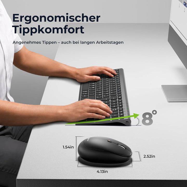iClever Bluetooth Tastatur und Maus, Wiederaufladbare Dualmodus (Bluetooth 4.2+2.4G) Kabellose Tasta