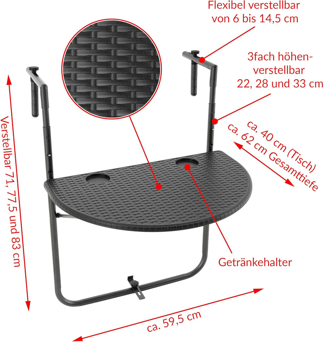 Nexos Trading Balkonhängetisch Balkontisch Wandklapptisch Hängetisch stabil klappbar 59,5 x 40 cm Fa