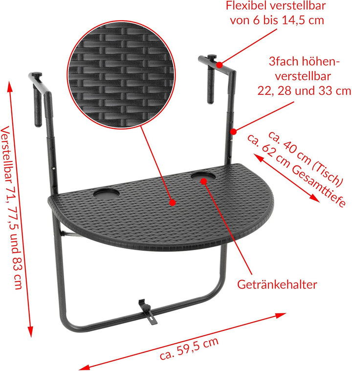 Nexos Trading Balkonhängetisch Balkontisch Wandklapptisch Hängetisch stabil klappbar 59,5 x 40 cm Fa