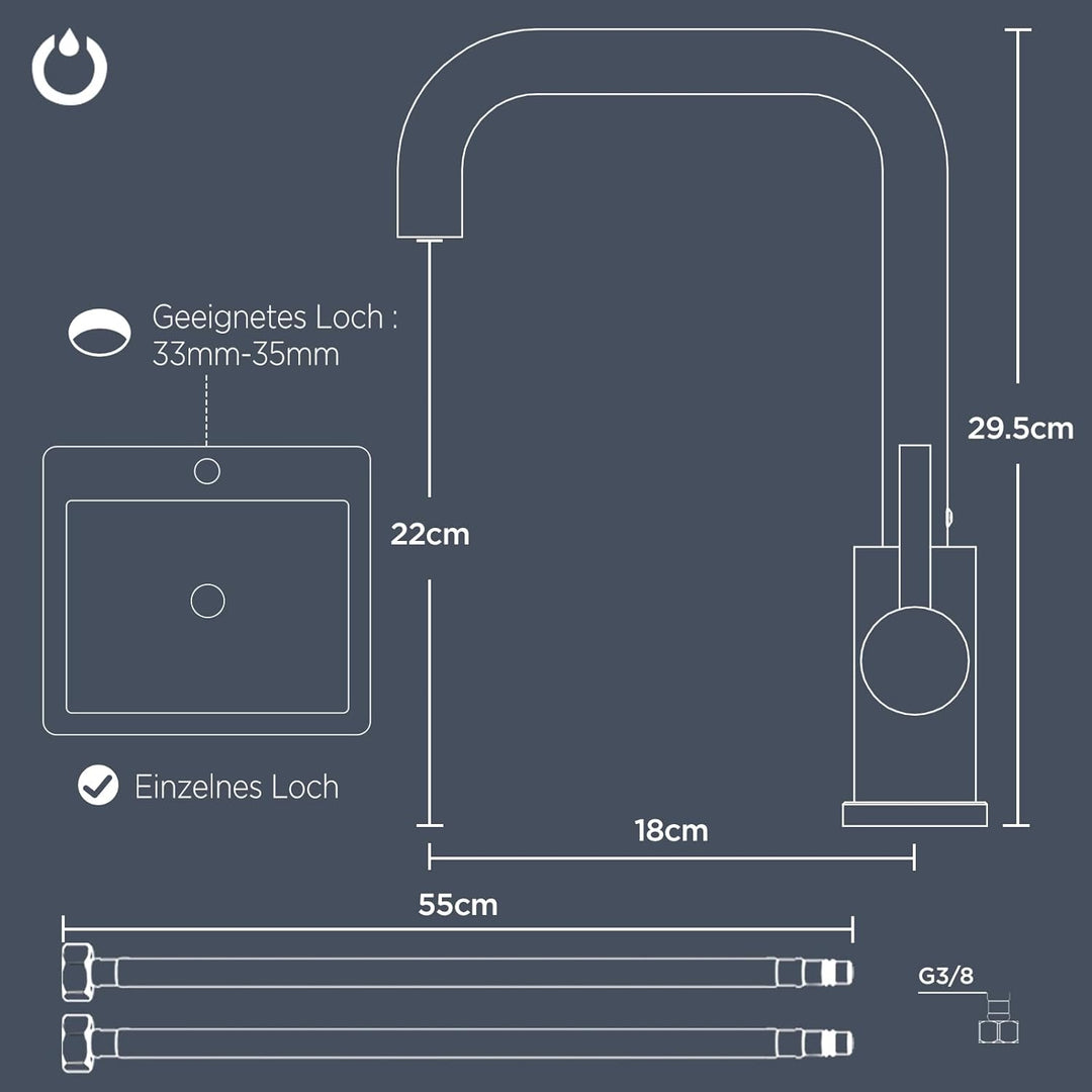 FORIOUS Wasserhahn Küche, Küchenarmatur mit 360°Drehbar, L Förmige Mischbatterie Küche Spülenarmatur