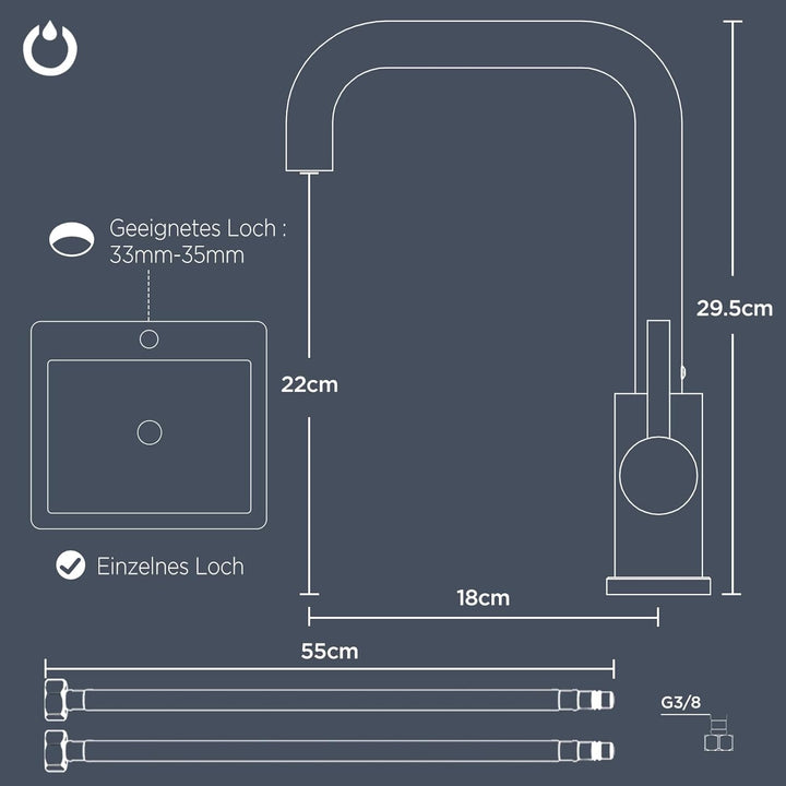 FORIOUS Wasserhahn Küche, Küchenarmatur mit 360°Drehbar, L Förmige Mischbatterie Küche Spülenarmatur