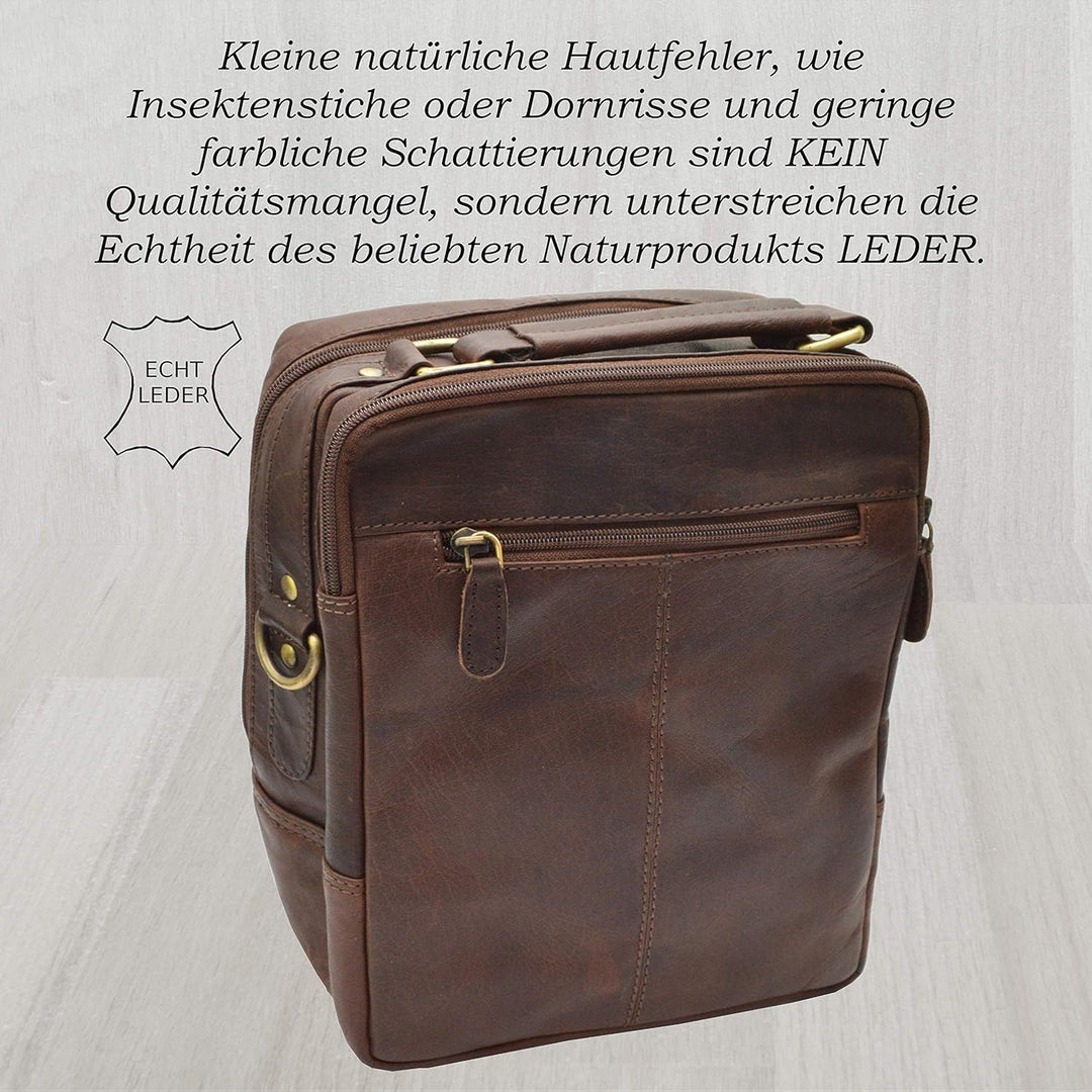 flevado Naturbelassene Leder Schultertasche Umhängetasche Unisex Büffelleder Tasche Dunkelbraun