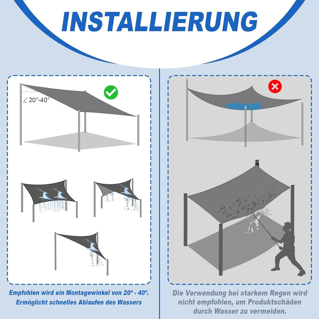 Sunnylaxx 3x3m Sonnensegel Quadrat, Wasserdicht Sonnenschutz Sunsegel Color Grau, 95% UV-Schutz,für