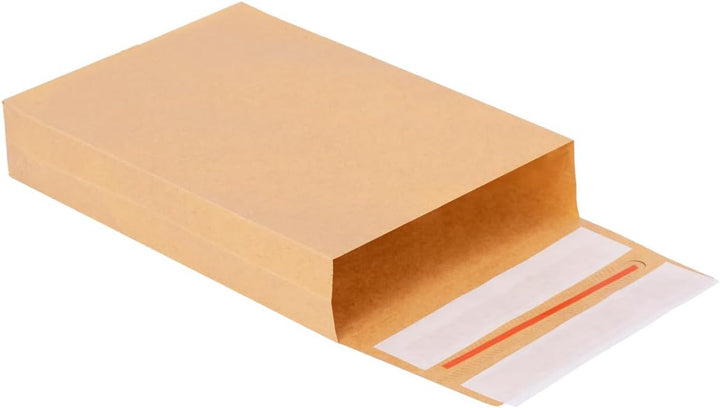 200 Faltentaschen 229x162x40 mm mit Klotzboden, doppelte Haftklebung und Aufreissfaden Versandtasche