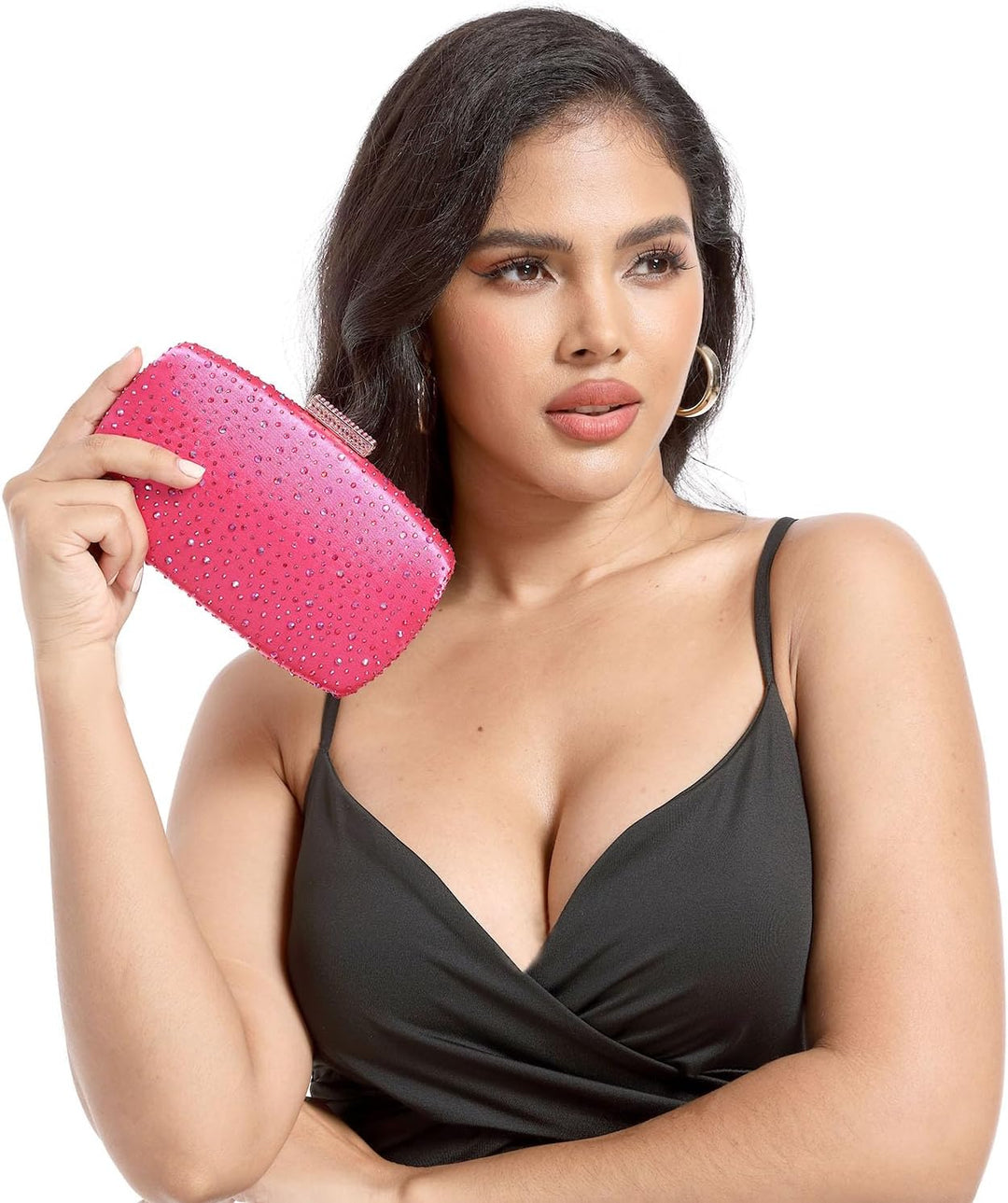 Boutique De FGG Damen-Handtaschen, Hochzeit, Party, Kristall, Clutch, Braut, Strass, Taschen Fuchsia