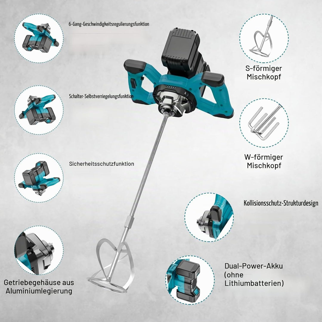 Akku-Farbmörtelrührer Kompatibel mit 18-21V Batterie, Farb-Mörtelrührer, 3100W Rührwerk (Ohne Akku),