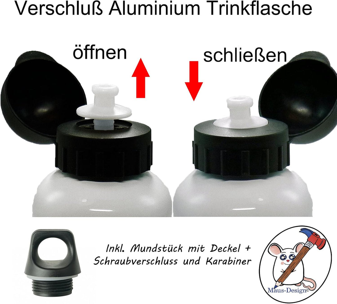 Trinkflasche mit Name/wahlweise 400ml, 500ml oder 600ml + Schriftwahl für Name + Edelstahl oder Alum