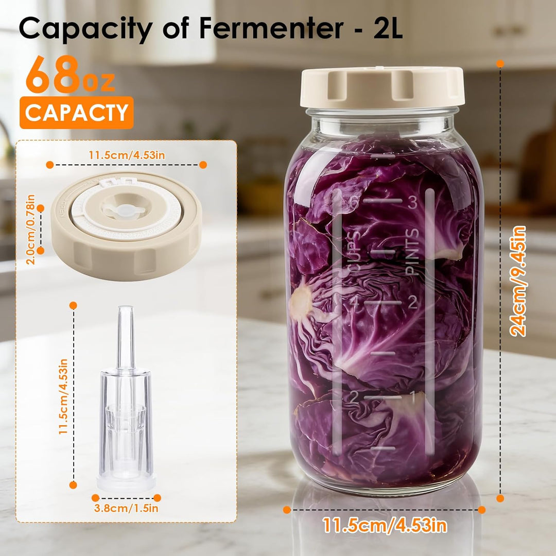 2 Stück 2L Fermentierglas mit Datums-Anzeige & Luftschleuse – Perfekt für Sauerkraut, Kimchi, Kombuc