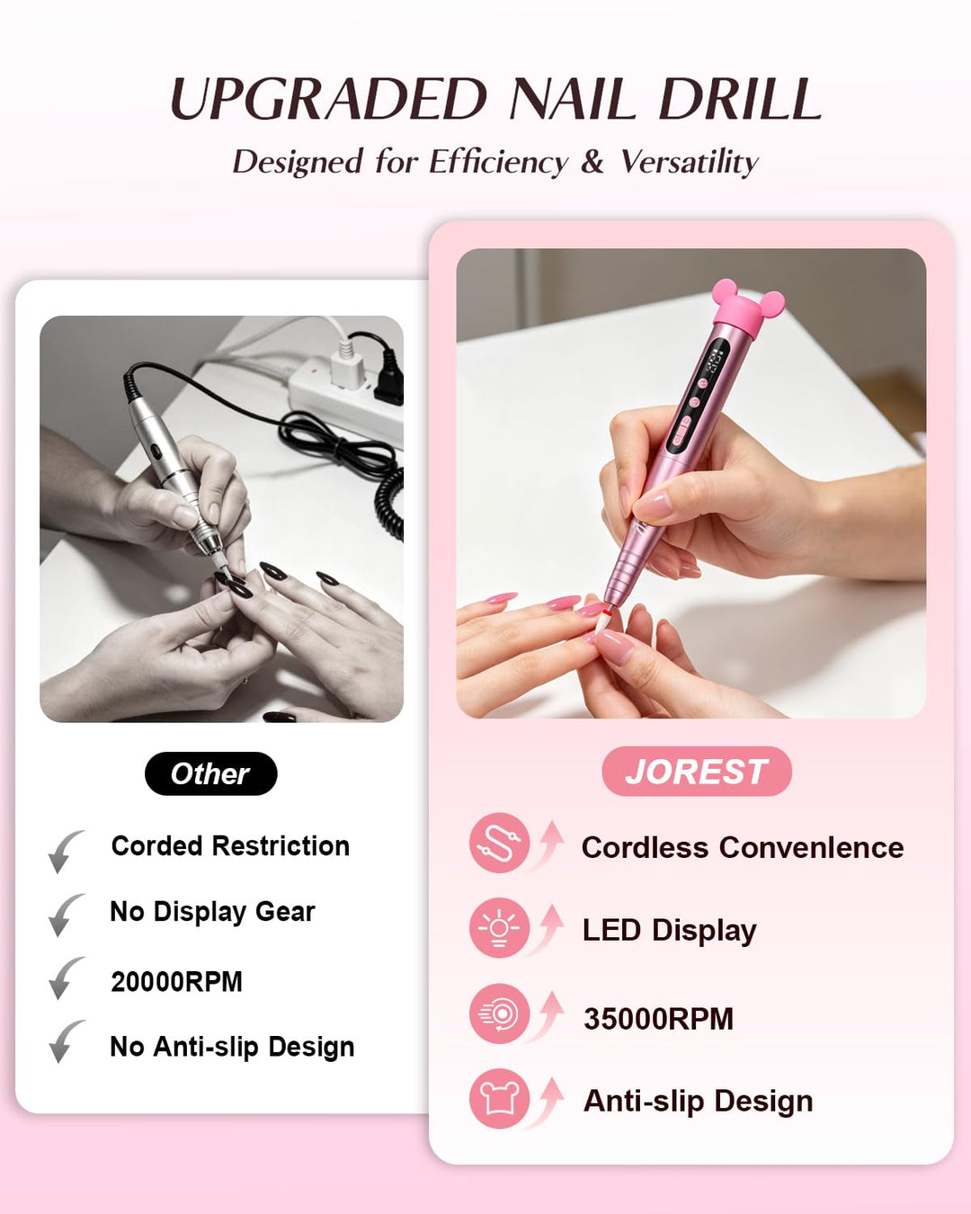 JOREST 13-in-1 Elektrische Nagelfräse Kabellos, 35.000 U/Min, 6-Stufen - Maniküre Set für Gelnägel &amp;