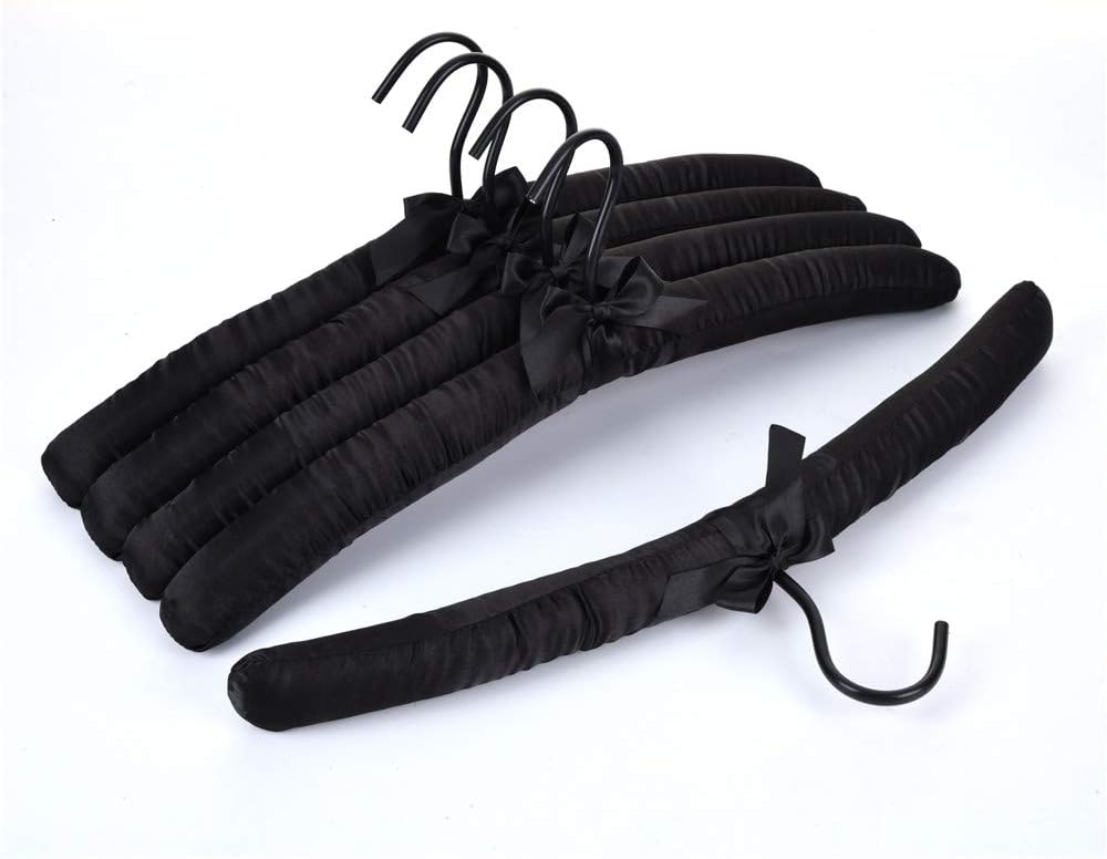 Cocomaya 43 cm Extra Large Anti Slip Schwarz Satin Gepolsterter Kleiderbügel No Bumps für Mäntel, Pu