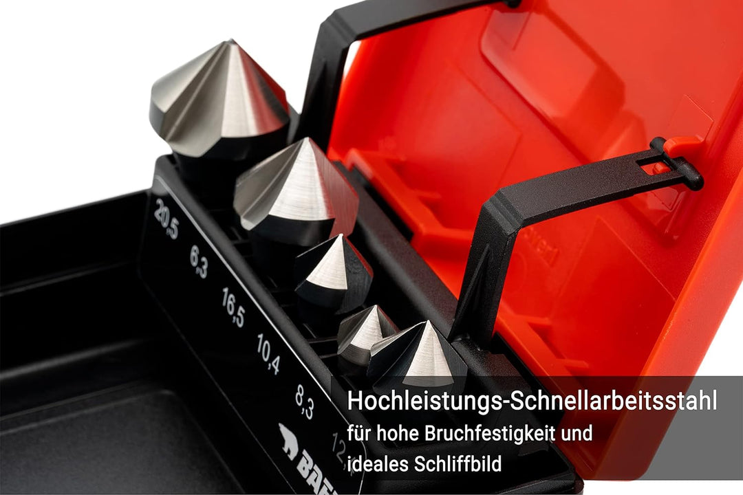 BAER HSSG 90° Bit-Kegelsenker-Satz 6,3-20,5 mm - für Akkuschrauber - Senkbohrer-Set 1/4'' Bit Kegels