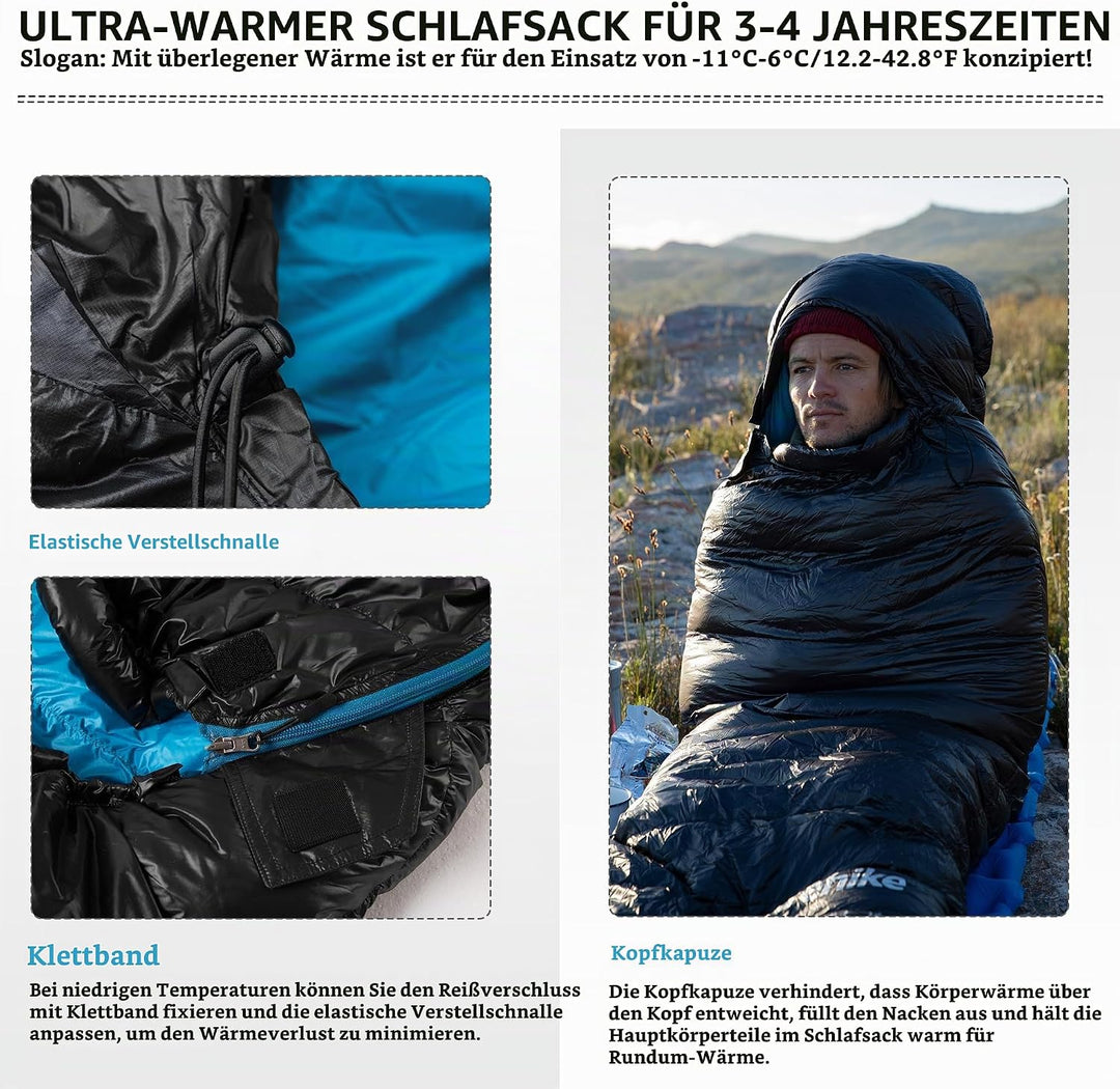 Naturehike CW-Serie RDS Daunenschlafsack,Ultraleichte Tragbare Kompackte Daunen Schlafsack 4 Jahresz