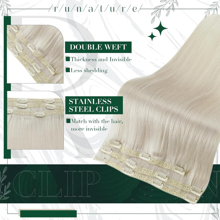 RUNATURE Clip in Extensions 45cm Blond Clip Extensions Echthaar Weisse Blondine Remy Extensions Clip