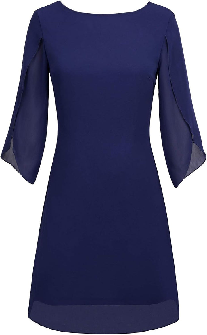 GRACE KARIN Damen Kleid Elegant Chiffon Kleid 3/4 Ärmel Loose Abend Cocktailkleid, XL Navyblau