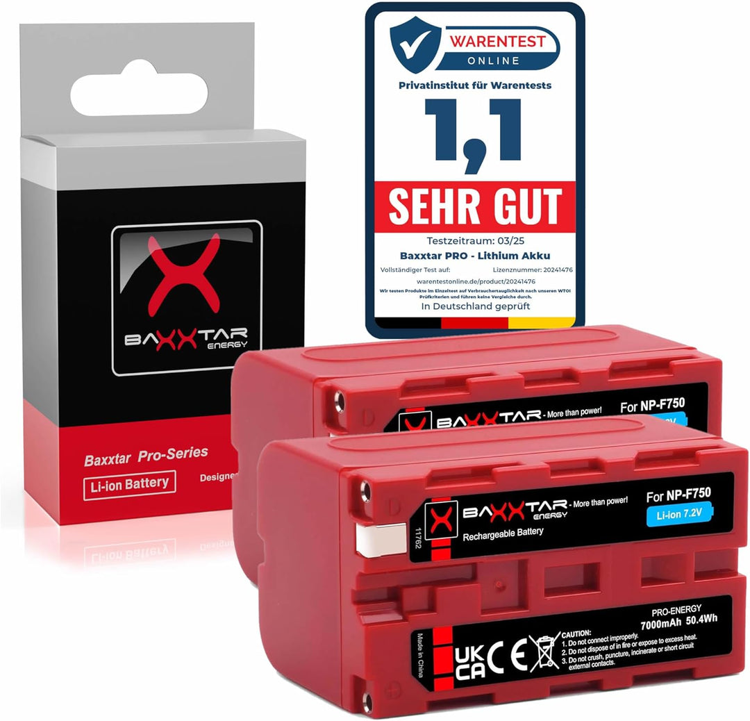 BAXXTAR PRO 2X Akku NP-F750 echte 5200mAh - LG Cells Inside - kompatibel mit Sony NP-F750 / NP-F550
