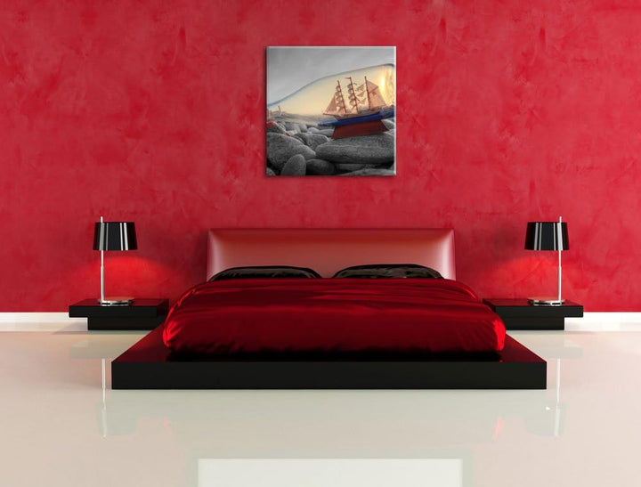 Pixxprint Schiff in Flasche als Leinwandbild/Grösse: 70x70 cm/Wandbild/Kunstdruck/fertig bespannt, 7