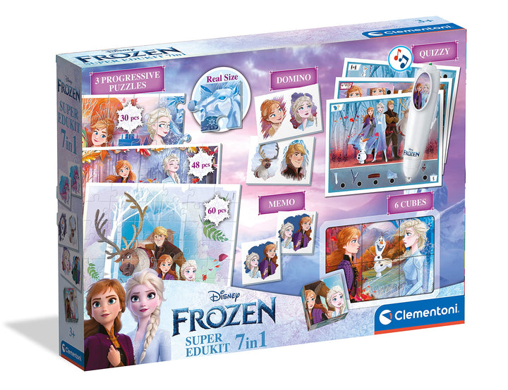 CLEMENTONI - 18110 – Super Edukit 7-in-1 – Disney Die Eiskönigin (3 Puzzles mit 30, 48 und 60 Teilen