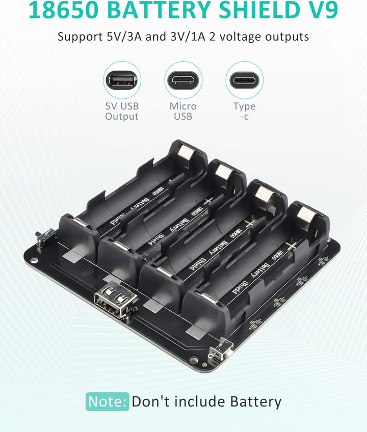 diymore Battery Shield V9 5V/3A 3V/1A Erweiterungskarte mit Micro-USB Typ C kompatibel für ESP32 WLA