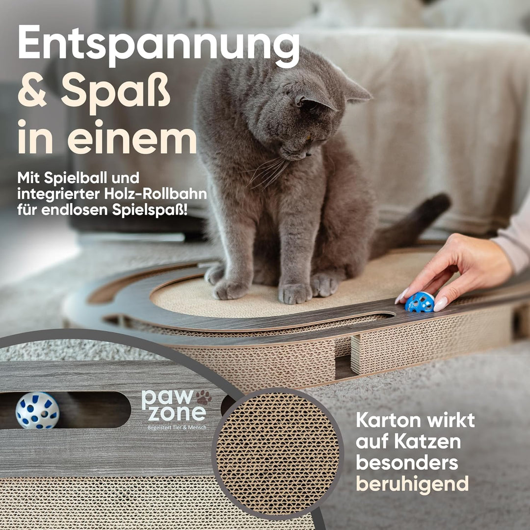PAWZONE Kratzbrett [72x45 cm] beidseitig nutzbar + Pappe austauschbar [inkl. Katzenspielzeug] hochwe