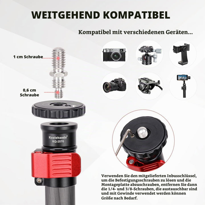 Koolehaoda Stativverlängerung, Mittelsäulenverlängerung 70cm Stativverlängerungsrohr aus Carbonfaser