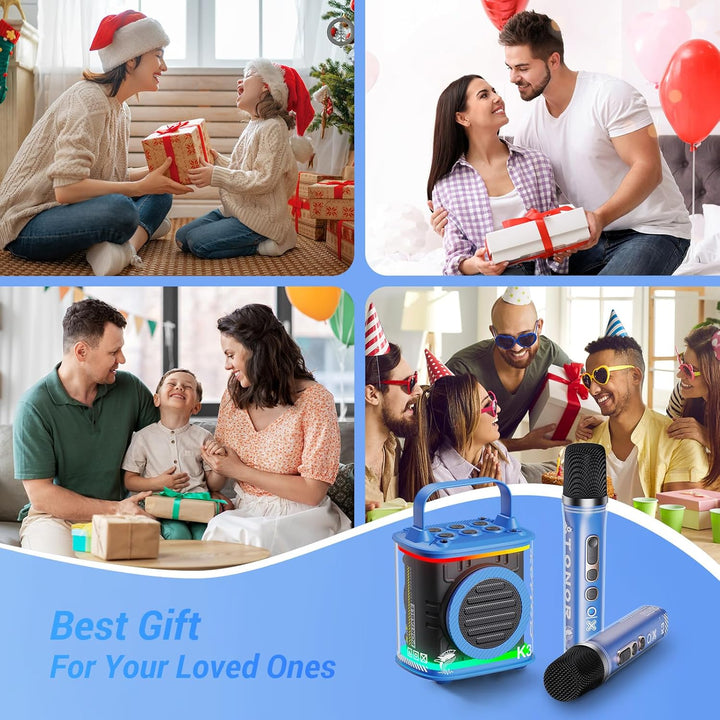 TONOR Mini-Karaoke-Maschine mit zwei kabellosen Mikrofonen, tragbarer Bluetooth-Karaoke-Lautsprecher