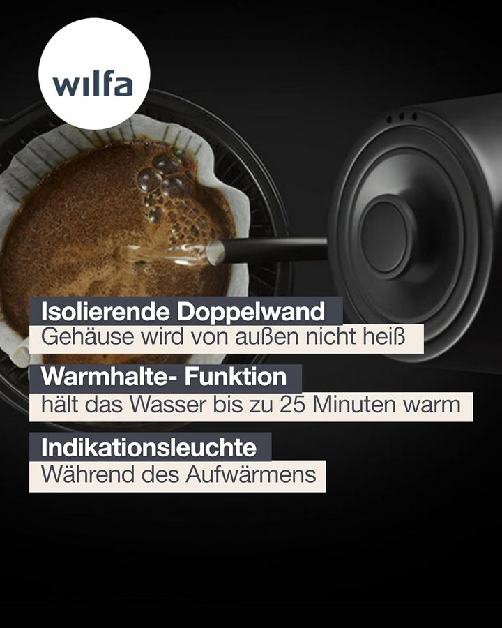 Wilfa SVART POUR Wasserkocher - mit einem Fassungsvermögen von 0,8 Liter, 1000 Watt, aussenliegende