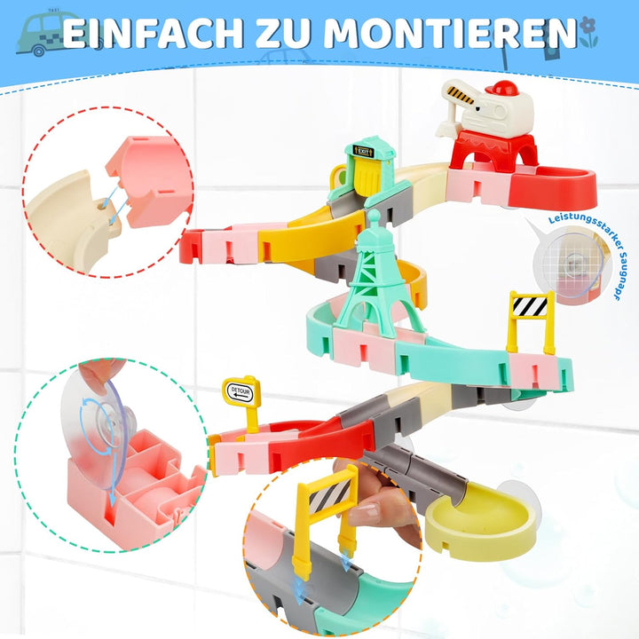Badespielzeug ab 2 3 4 5 6 Jahre, DIY Kugelbahn Badewannenspielzeug 47 Stück, Wasserspielzeug Kinder