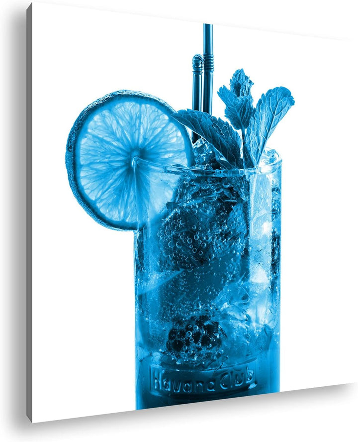 deyoli Cocktail Mojito Format: 70x70 Effekt: Monocrome Blau als Leinwand, Motiv fertig gerahmt auf E