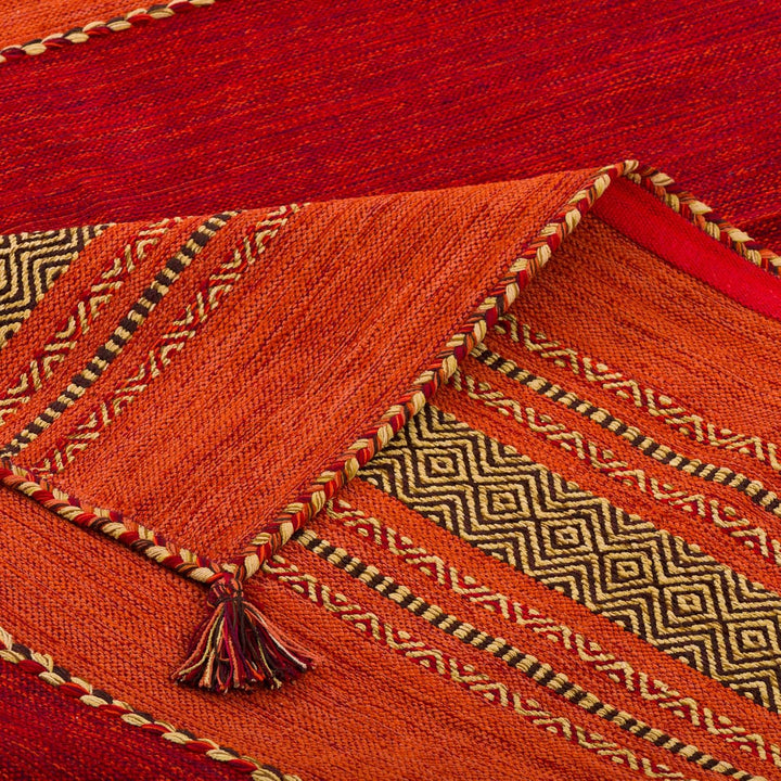 Navarro Natur Teppich Bauwolle Kelim Rot Orange in 6 Grössen