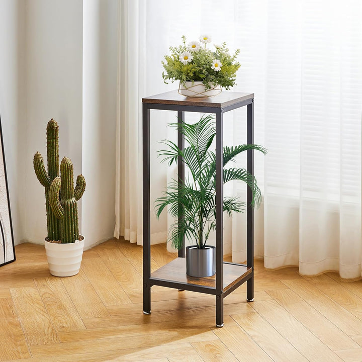 IBUYKE 2 Etagen Pflanzenregal Blumenständer, 76cm Hoch Holz Pflanzenständer, Modern Quadratische Blu