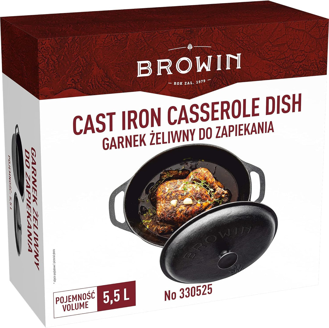 BROWIN® Gusseisen Topf 330525 | Traditioneller Gusstopf | Robuster Brottopf mit Deckel für Induktion