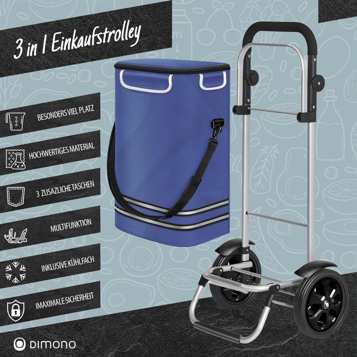 Dimono® Einkaufstrolley Rolltex Klappbarer 3 in1 Trolley zum Einkaufen; 56 Liter inkl. Kühlfach; Tra