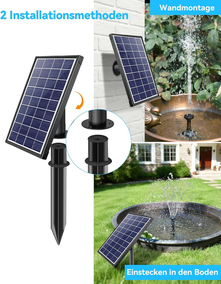 POPOSOAP Solar Springbrunnen für Aussen, 6,5 W 240 L/h Solarbrunnen mit integriertem 3000 mAh Akku,