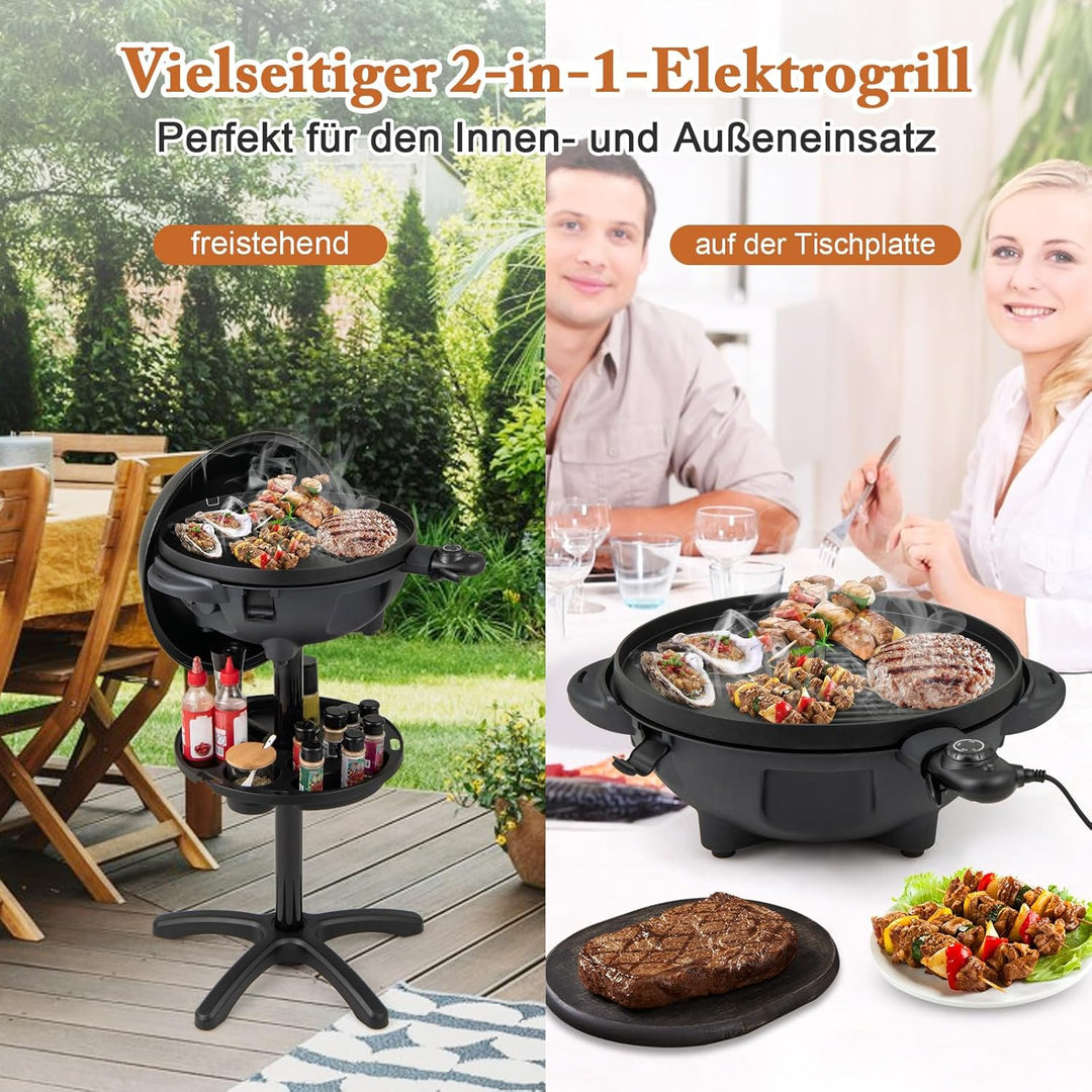 GOPLUS Elektrogrill für Balkon, Standgrill mit einstellbarer Temperatur, 2-Zonen Antihaftplatte, sta