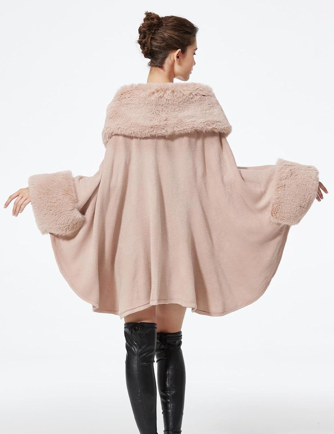 BEAUTELICATE Kunstpelz Poncho Stola Damen Umhang Cape Herbst Strickjacke Winter Mantel Mit Kunstfell