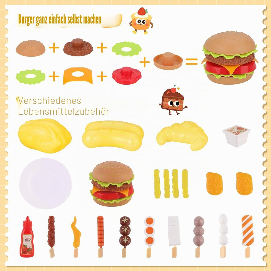 deAO Mikrowellenspielzeug für den Ofen, Spielzeug, Cooking Play Kit mit realistischem Licht, Sound &