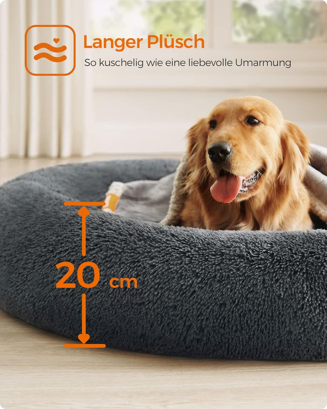 Feandrea Hundebett flauschig, Katzenbett, Donut Kissen, waschbar, Polsterung in der Mitte herausnehm