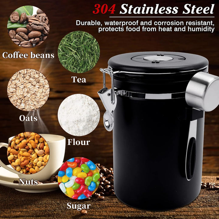 Kaffeedose Luftdicht aus Edelstahl 1,8L, Kaffee Dose Behälter mit Löffel，Bürste und Zeiterfassung Sp