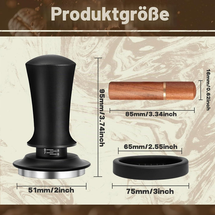 Kaffee Tamper Set 51mm,Espresso Tamper mit Skaleneinstellung, Kaffeerührer Werkzeug,Verteilerwerkzeu