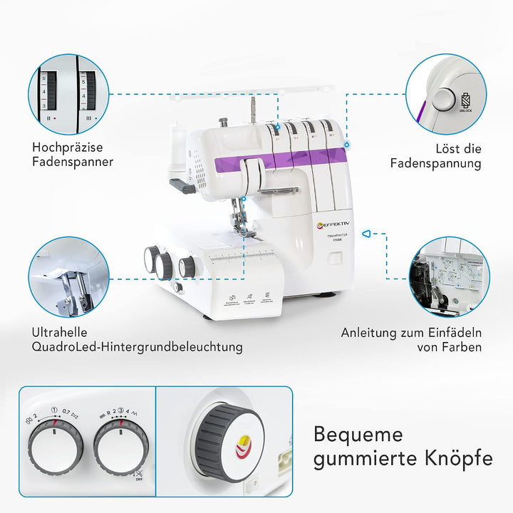 Triumphator 1700X Overlocker, Overlock-Nähmaschine, 3/4 Faden mit Differential, Vollmetallgestell, 1