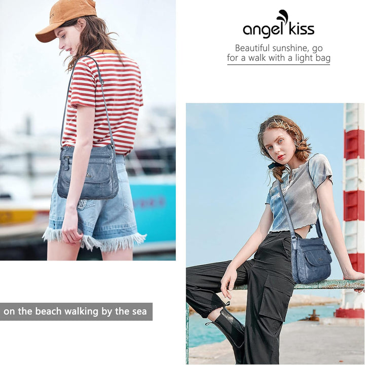 Angelkiss Kleine Damen-Umhängetasche, Leder, Schultertasche für Damen, Hobo-Tasche mit verstellbarem